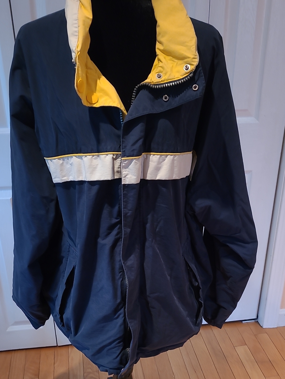 Nautica Navy, Yellow and Cream Colorblocked Windbreaker